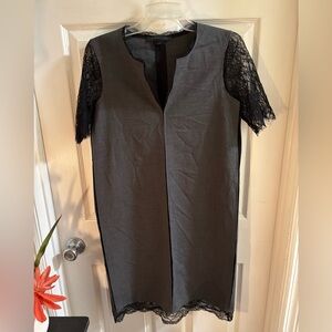 RARE Worth New York Charcoal Wool Dress with Black Lace Accents, Size 4